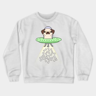 Funny pug dog is flying a ufo Crewneck Sweatshirt